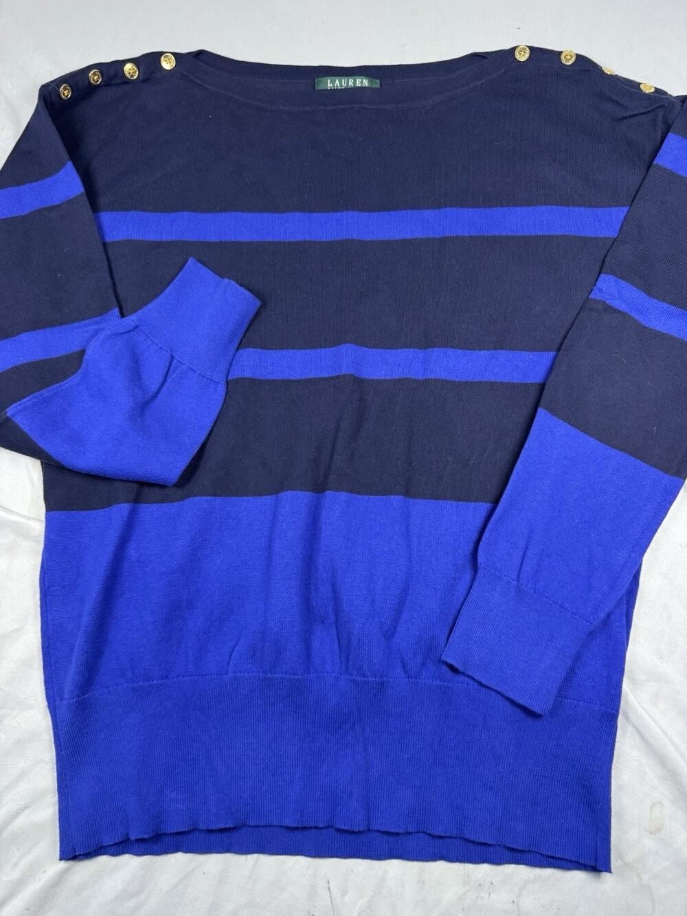 Lauren Ralph Lauren Blue Stripe Boat Neck Sweater Women’s XL